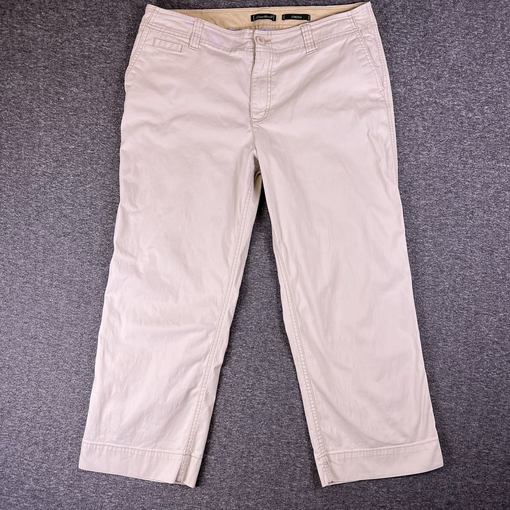 Eddie Bauer Khaki Capri Pants Womens 12 Petite Beige Chino Stretch Hiking 33x24